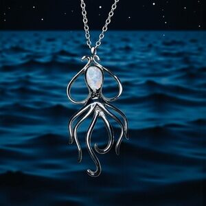 Sterling Silver Opal Octopus Pendant Necklace